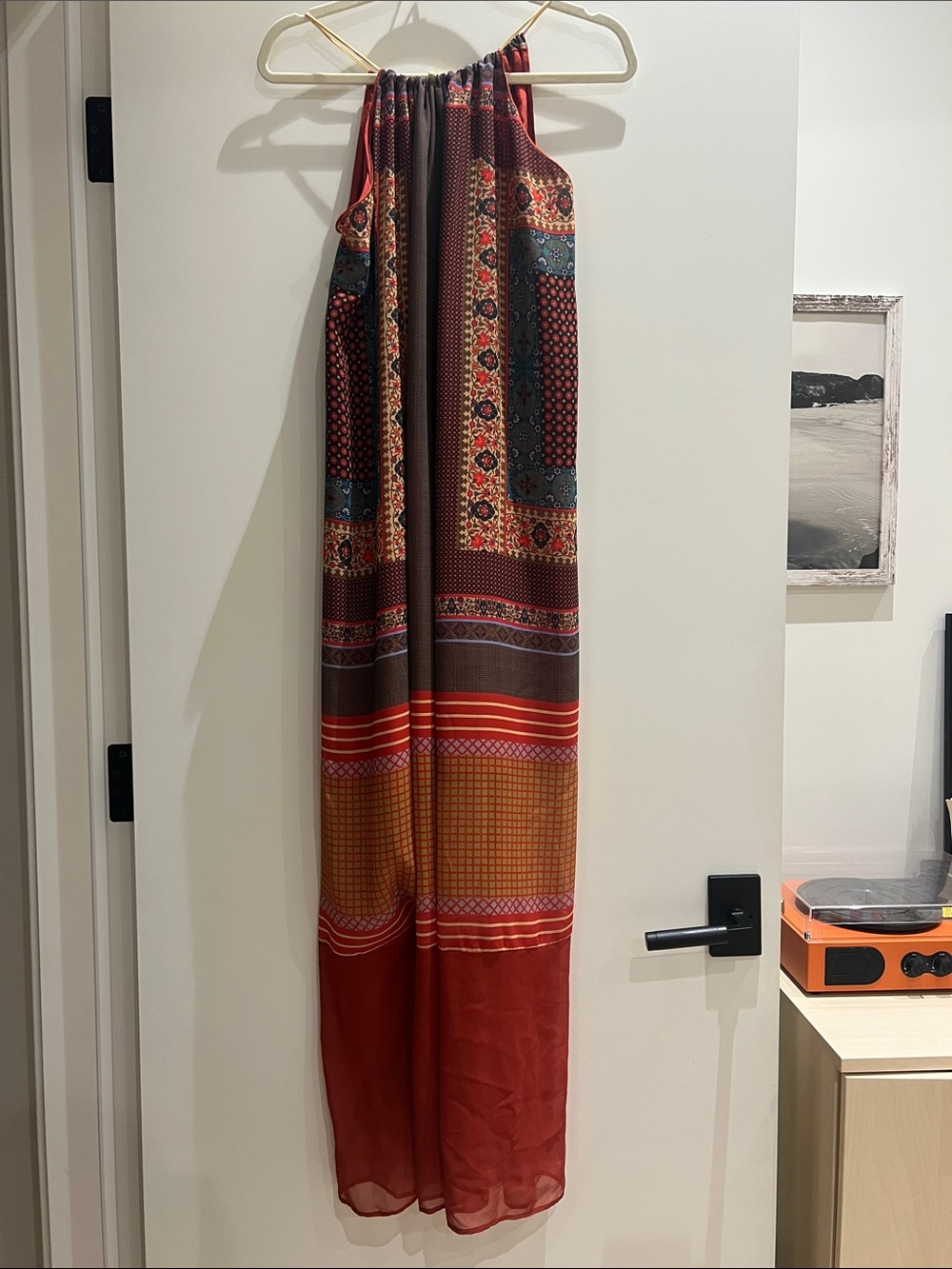 Clover Canyon Patchwork Halter Maxi in Rust, Mustard & Navy size XS